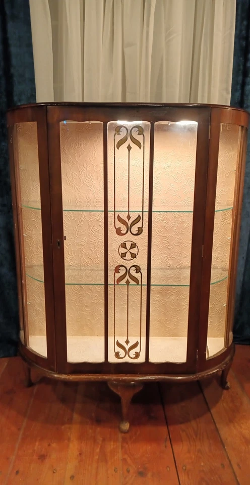 Vitrina iluminada Art Deco Curio inglés 45" X 35" X 12" caoba  Foto 2 de 4