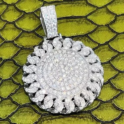 3 Ct Round Cut Moissanite Men's Hip Hop Fancy Pendant 2 in 14k White Gold Plated