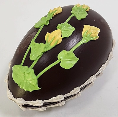Ceramic Faux CHOCOLATE EASTER EGG  Container Trinket Box Vtg *LID MARKS READ!