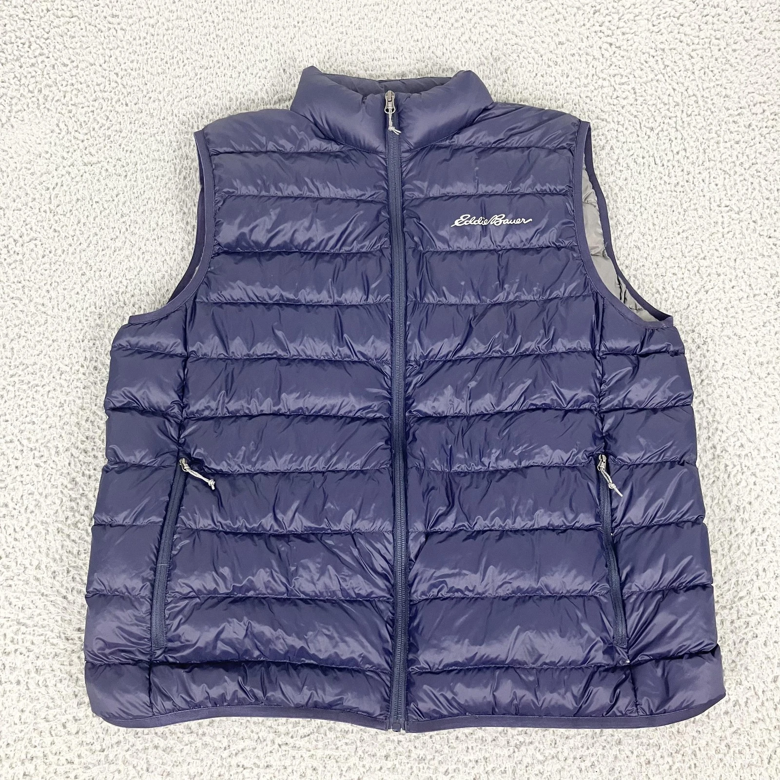 Eddie Bauer Vest Mens Large Blue EB650 Down Puffer Full Zip Lightweight Warm