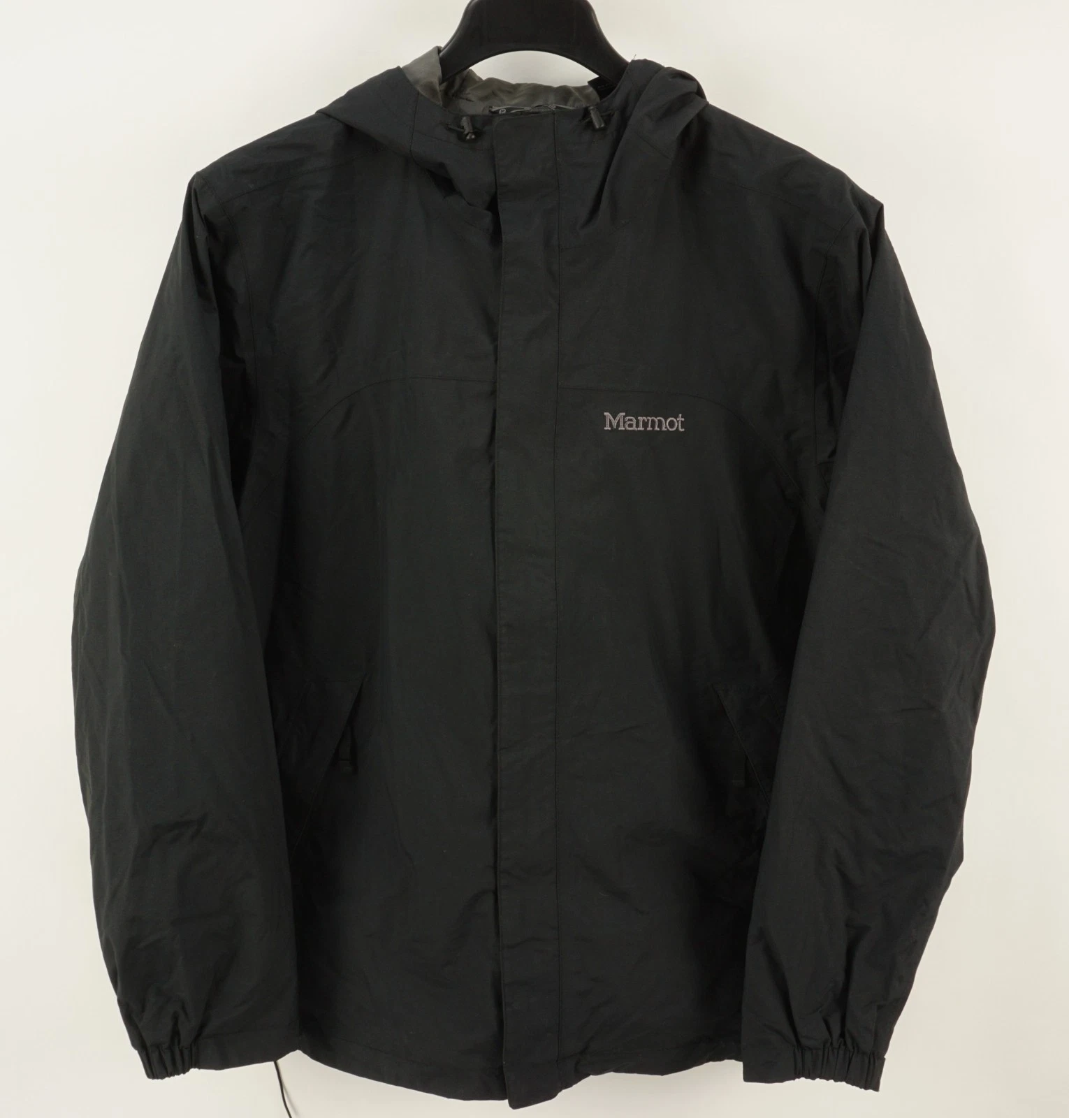Marmot Storm Shield Jacket Mens Large Black Hooded Waterproof Nylon