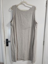 Next Dress Size 22 Shift Knee Length Pockets Sleeveless Beige Summer Linen Mix