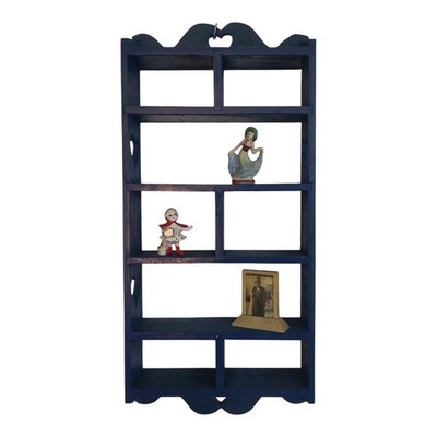 Vintage Blue Wooden  Wall Knick Knack Collectibles Display Shelf Heart Cut Outs