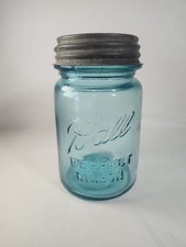 Vintage Ball Aqua Blue Perfect Mason Pint Jar Original Zinc  Porcelain Lid Pint