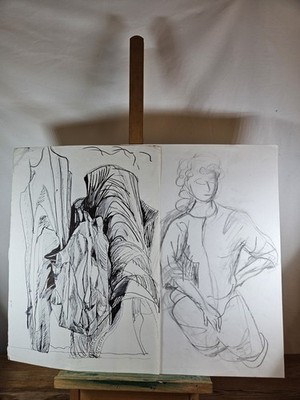 MOLLIE WALLACE SET AUS ZWEI ORIGINALZEICHNUNGEN GRAPHIT UND TUSCHE MODERNE BRITISCHE KUNST