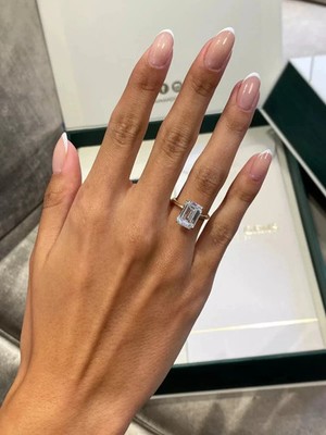 3,0 ct Moissanit weißer Smaragdschliff Verlobungsring 925 Silber