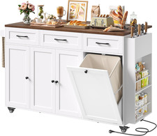 Kitchen Island with Trash Bin Cabinet Kitchen Storage Trolley on Wheels Mobile S