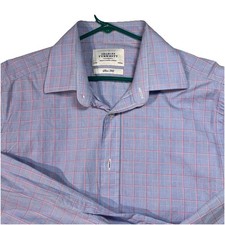 Charles Tyrwhitt Dress Shirt Mens 16-35 Blue Button Slim Fit French Cuff EUC