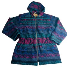 VTG USA Woolrich Blanket Coat Womens S Aztec Navajo Southwestern Ranch Hoodie