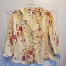 Rena Rowan silk lt. yellow/pink floral 3/4slv blouse Sz. 12