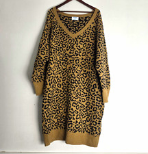 New Old Navy Womens XXL Brown Leopard Knit Sweater Dress V-Neck Long Sleeve 2XL