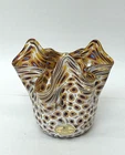 Murano Glass La Serenissima Millefiori Handkerchief Vase Bowl Italy Red Brown 4"