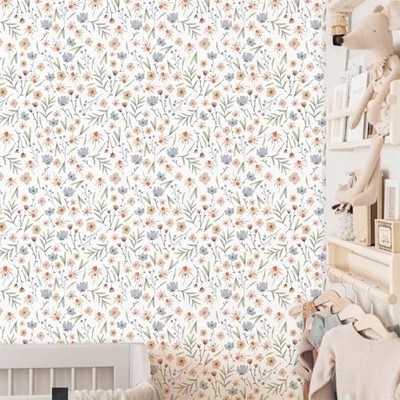 Boho Floral Wallpaper Wildflower Wall Paper Small Flower Wall Floral Leaf