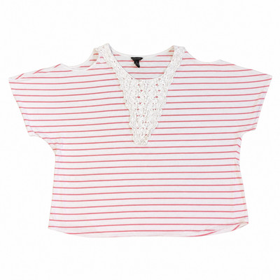 Bit & Bridle Women's Blouse Shirt Size 3X Pink White Striped Cold Shoulder Lace