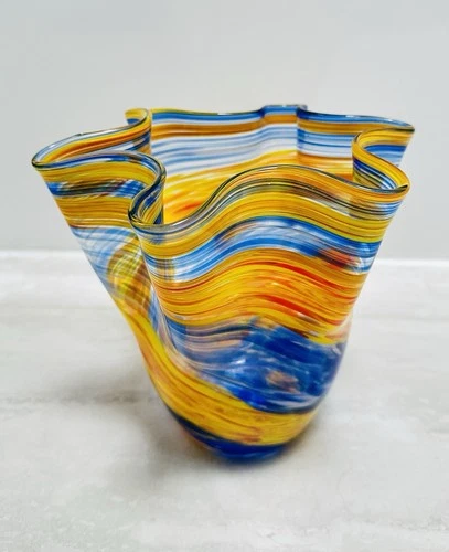 Murano Style Handkerchief Vase Multi Color Beautiful