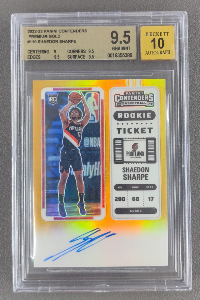 2022 Contenders Shaedon Sharpe RC Ticket Premium Edition Gold /10 BGS 9.5/10