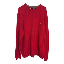 Chaps Men  s Red Cotton Knit Crew Neck Pullover Sweater Logo XL