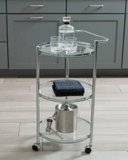 Organize It All Circular Tempered Glass Rolling Kitchen Serving Cart-New in Box