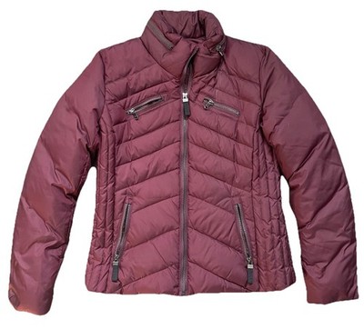 Andrew Marc Jacket Womens Medium Plum Quilted Puffer Full Zip Packable Hooded