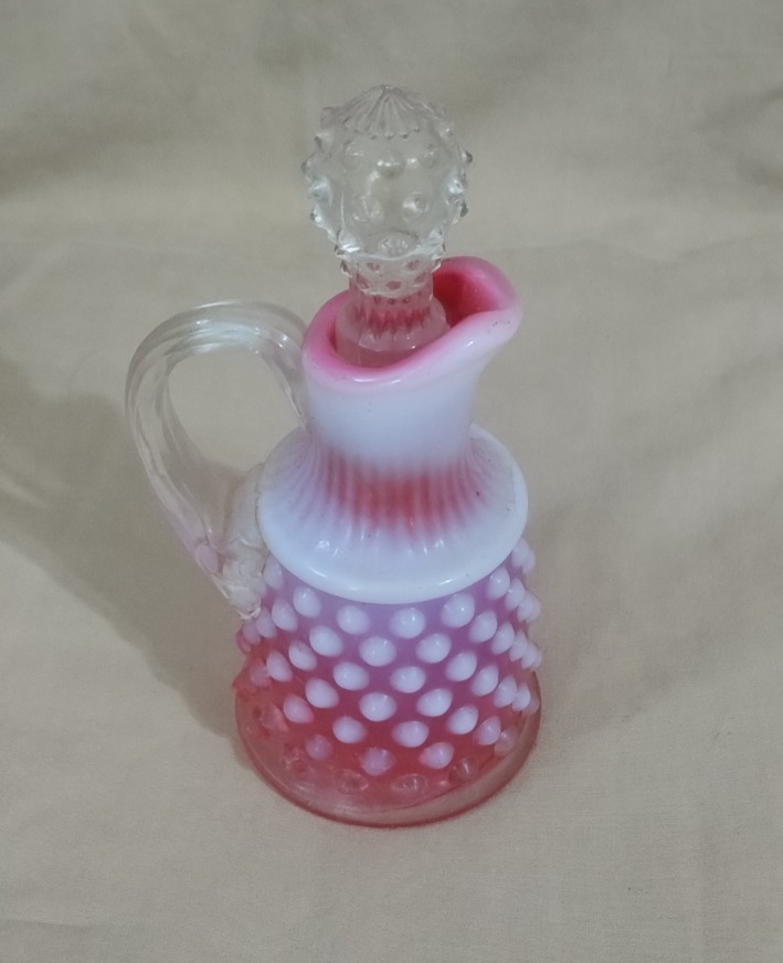 Vintage Fenton Hobnail Cranberry Opalescent Oil Cruet with Stopper 4.5 Inches