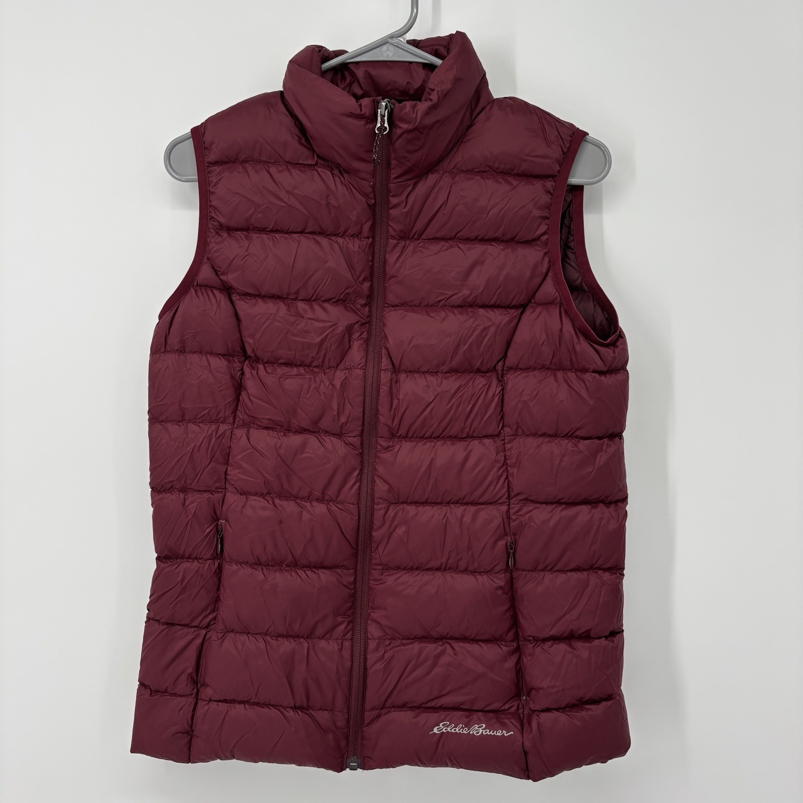 Eddie Bauer Down Puffer Vest Women’s Snall Burgundy EB650 Pockets Full Zip Layer