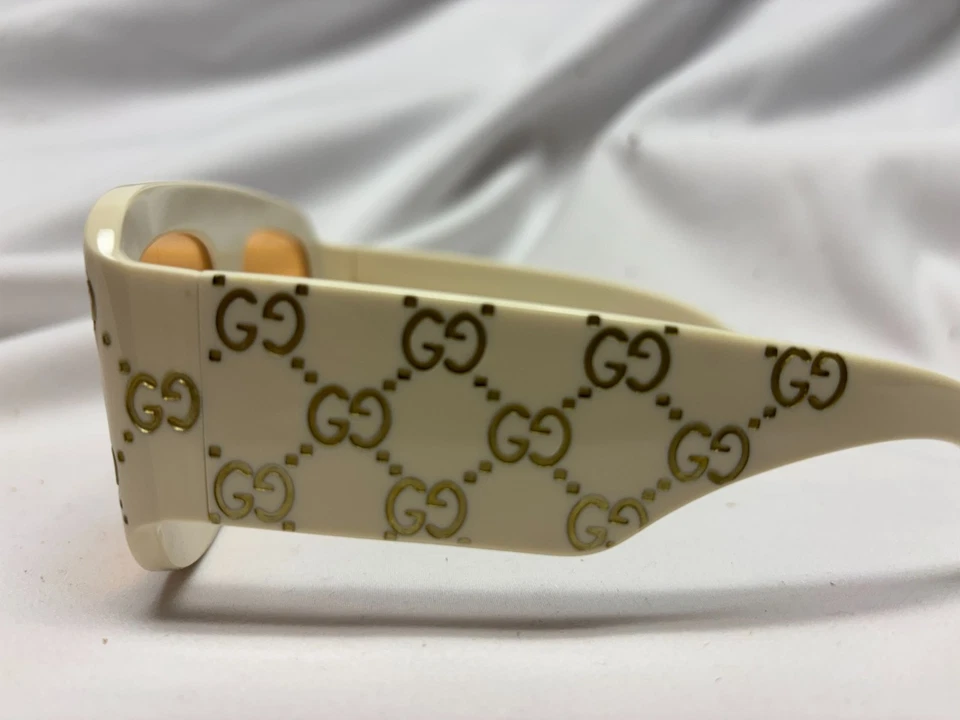 Authentic New Gucci White Square Women's Sunglasses GG0980S Orange Red Lens - Image 3 of 4