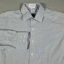 Brooks Brothers Shirt Mens Size 16 Blue Plaid Dress Button Up Long Sleeve