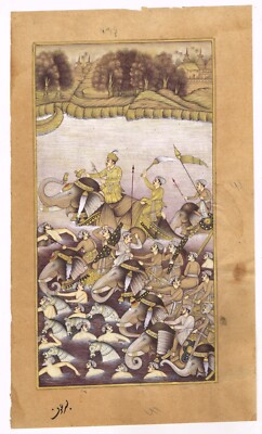 King Akbar Crossing The Ganga River Mughal Painting From Akbarnama 6x10 Inches