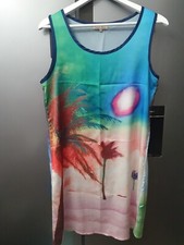 SWEET MISS Silky Satin Shift Mini Dress Sleeveless Size S Small Palms Summer
