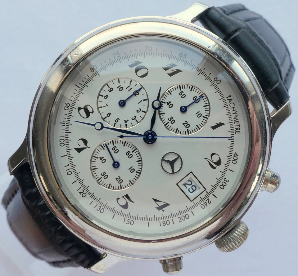 Reloj cronógrafo de lujo accesorio coche plata esterlina 925 clásico Mercedes Benz Foto 3 de 4