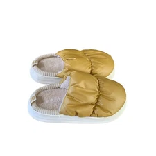 Sooyil Womens Size 5.5 6 36 37 Gold Slip On SHoes Slippers CLog Puffy Vinyl Plus