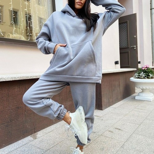 Inverno 2 Pezzi Set Donna Tuta con Cappuccio E Pantaloni Solido Set Sport  Suit | eBay