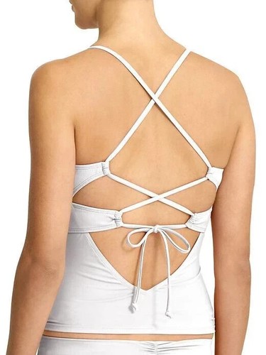 Athleta Women's Strappy Tankini Top White Lace Up Back Swim Casual Size Large