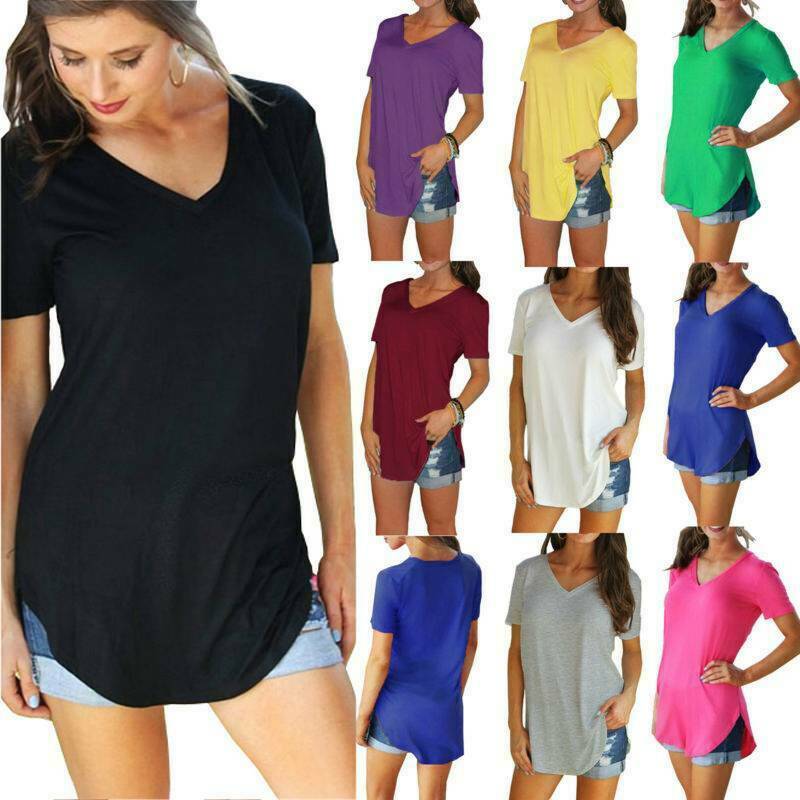 Plus Size Womens Short Sleeve VNeck T-Shirts Tunic Tops Casual Loose Pullover