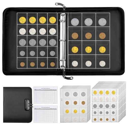 Coin Collection Book Holder for Collectors260 Pockets Fireproof Coin Collecti...