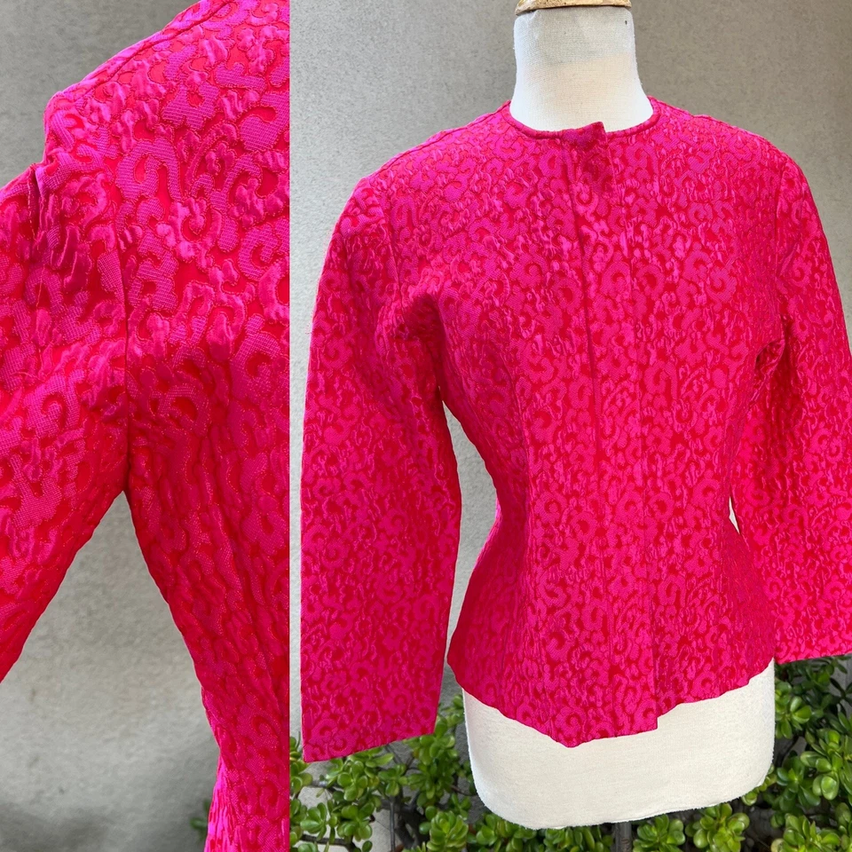 Chaqueta vintage rosa neón estilo brocado talla 12 Nira Nira New York Foto 3 de 4