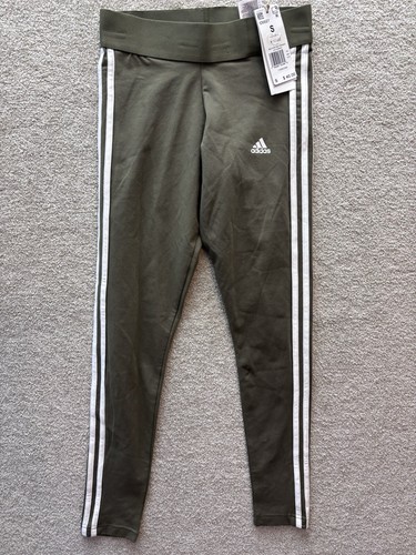 Adidas Essentials 3-Stripes Leggings Women's Small Athleisure Olive Green NEW