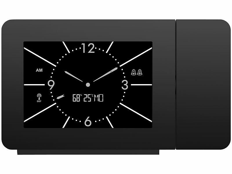 Réveil à projection radio-piloté Infa noir avec double alarme et thermomètre