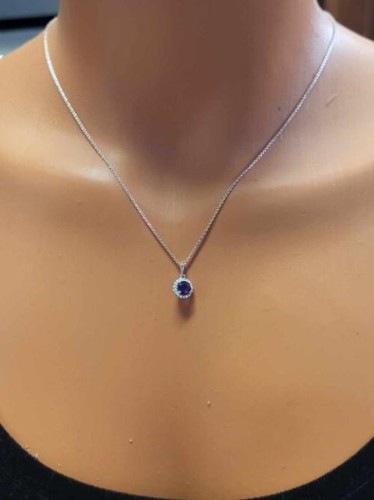 Sterling Silver Natural Amethyst CZ Cubic Zirconia Halo Pendant Necklace - Picture 4 of 8