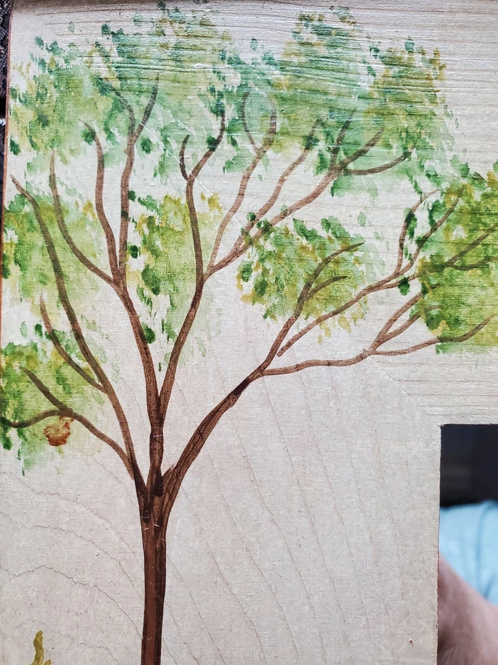 Espejo colgante enmarcado colonial escena campestre pintado a mano 10 x 10 por B. Canty  Foto 3 de 4