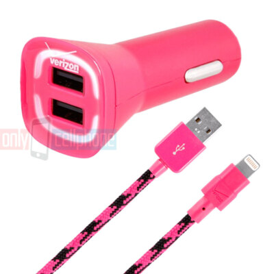 Verizon Dual USB Car Charger and/or Lightnin Cable for iPhone 14/13/12/11/XS/XR
