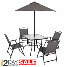 6 Piece Outdoor Folding Dining Set For 4 Chairs Table Umbrella Patio Garden For Sale Online Ebay