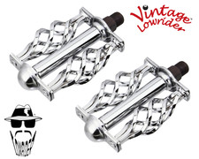 ORIGINAL F R Vintage Lowrider Pedal W/Cage Twisted Bicycle Pedals 1/2" Chrome