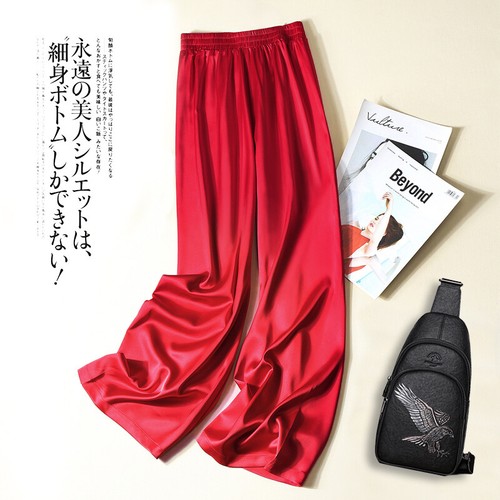 Seidensatin gerades Bein Hose Herren weites Bein Hose hoher Bund seidig Luxushose - Bild 32 von 32