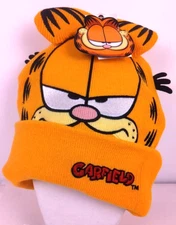 Garfield 3 D Ears And Whiskers Embroidered Cuff Beanie Hat One Size - New.  (B2)