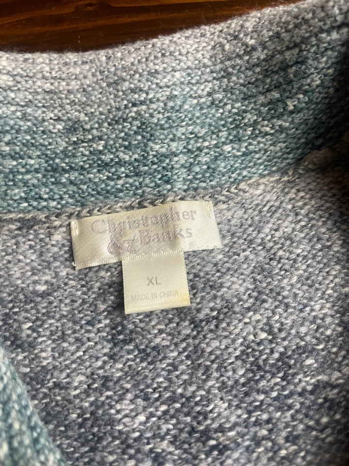 Suéter Christopher & Banks Para Mujer Talla XL Cárdigan Azul Gris Tostado Dos Botones Foto 4 de 4