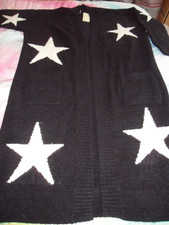 New, Black Long Cardigan, Size 20/22, Absolutely Gorg With White Stars & Pockets