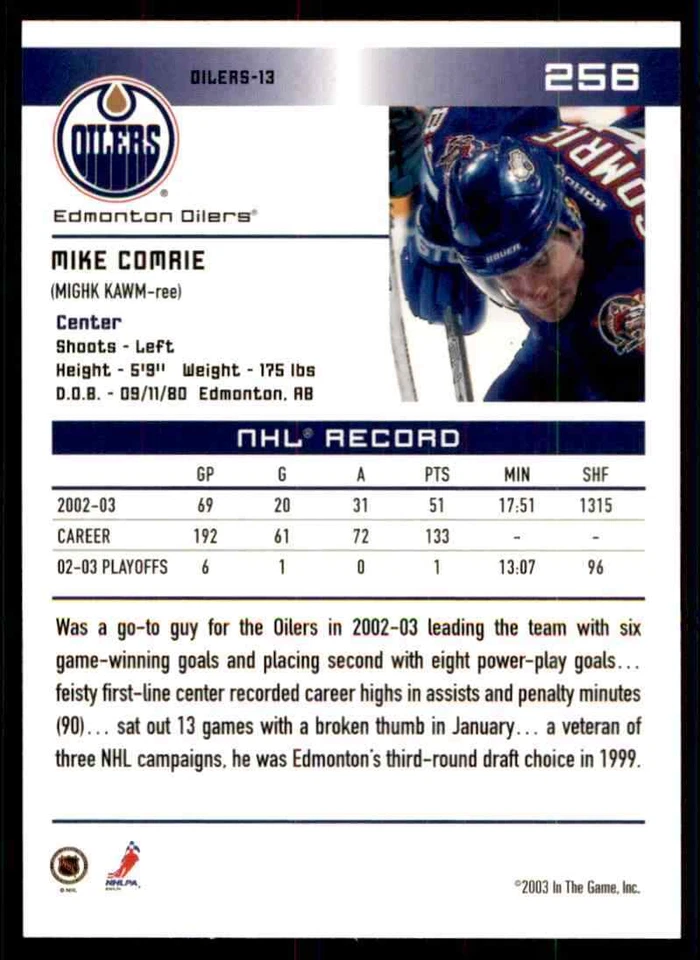 2003-04 In The Game Action Mike Comrie #256 - Image 2 of 2