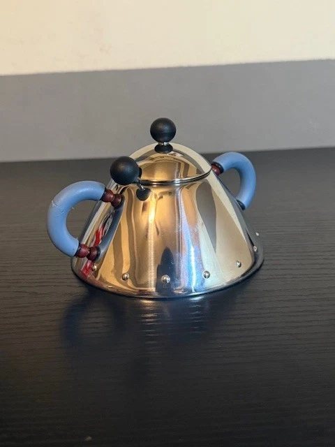 Alessi Michael Graves Design Series Stainless Steel Sugar Bowl w/ Spoon Blue New - Image 3 of 4