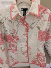 Vintage Carole Little Quilted Silk Soft Pint Floral Cottage Jacket Size Small